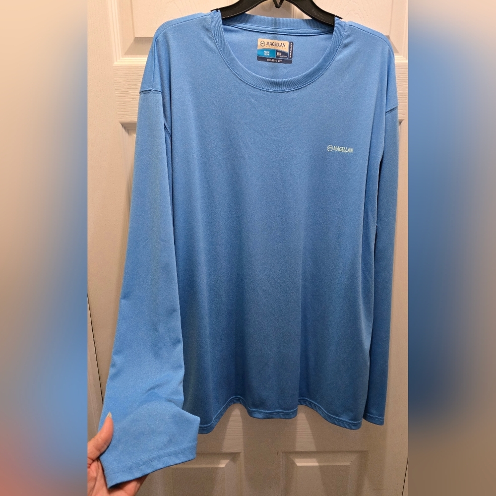 Magellan Outdoors Men's Light Blue Long Sleeve Fish Gear Shirt 2xl